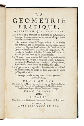  Manesson-Mallet Alain : La geometrie pratique [...] Tome premier (-quatrieme). Scienze tecniche e matematiche, Geometria  - Auction Books, Autographs and Manuscripts - Libreria Antiquaria Gonnelli - Casa d'Aste - Gonnelli Casa d'Aste