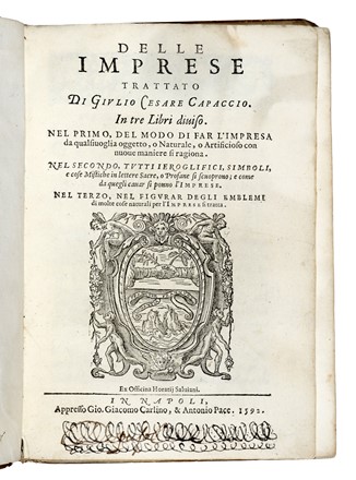  Capaccio Giulio Cesare : Delle imprese trattato [...] In tre libri diviso... Figurato  - Auction Books, Autographs and Manuscripts - Libreria Antiquaria Gonnelli - Casa d'Aste - Gonnelli Casa d'Aste