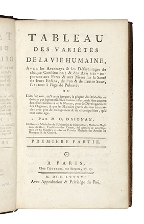  Daignan Guillaume : Tableau des vari�t�s de la vie humaine [...] Premiere partie [- seconde]. Legatura, Sociologia, Collezionismo e Bibliografia, Economia, Sociologia  - Auction Libri, Autografi e Manoscritti - Libreria Antiquaria Gonnelli - Casa d'Aste - Gonnelli Casa d'Aste