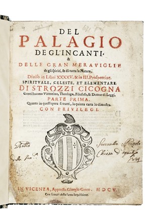  Strozzi Cicogna : Del Palagio de gl'incanti, et delle gran Meraviglie de gli spiriti, et di tutta la Natura, diviso in Libri XXXXV... Occultismo  - Auction Books, Autographs and Manuscripts - Libreria Antiquaria Gonnelli - Casa d'Aste - Gonnelli Casa d'Aste