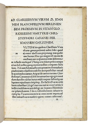 Garzoni Giovanni : Ad clarissimum virum d. Ioannem Blanchfeldum Berliniensem proemium in vitam gloriosissimi martyris Christophori Cananei... Religione  - Auction Books, Autographs and Manuscripts - Libreria Antiquaria Gonnelli - Casa d'Aste - Gonnelli Casa d'Aste