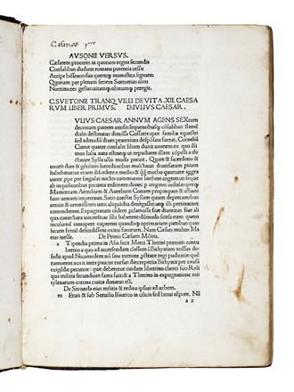  Suetonius Tranquillus Gaius : [Vitae XII Caesarum. Add: Ausonius: Versus]. De vita XII Caesarum liber primus [- duodecimus]. Incunabolo, Classici, Collezionismo e Bibliografia, Letteratura  Decimus Magnus Ausonius  - Auction Books, Autographs and Manuscripts - Libreria Antiquaria Gonnelli - Casa d'Aste - Gonnelli Casa d'Aste