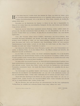  Anton Johann Nepomuk Seder  (Monaco di Baviera, 1850 - 1916) : Das Thier in der decorativen Kunst.  - Auction Arte Antica, Moderna e Contemporanea - Libreria Antiquaria Gonnelli - Casa d'Aste - Gonnelli Casa d'Aste