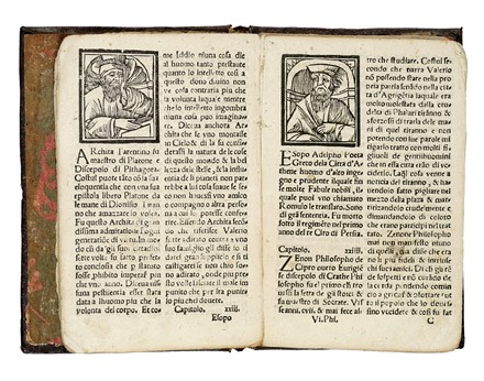  Diogenes Laertius : Vite de philosophi moralissime, et delle loro elegantissime sententie. Estratte da Lahertio, & altri antichissimi Auttori. Historiate, & di nuovo correte in Lingua Toscha. Medicea, Filosofia, Figurato, Storia, Diritto e Politica, Collezionismo e Bibliografia  - Auction Books, Autographs and Manuscripts - Libreria Antiquaria Gonnelli - Casa d'Aste - Gonnelli Casa d'Aste