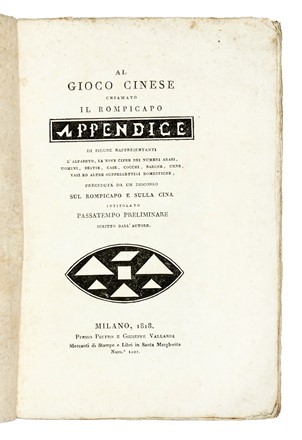Al gioco cinese chiamato il rompicapo appendice di figure... Feste - Folklore - Giochi - Sport, Altri sport - giochi e passatempi  - Auction Books, Autographs and Manuscripts - Libreria Antiquaria Gonnelli - Casa d'Aste - Gonnelli Casa d'Aste