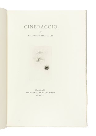  Sinisgalli Leonardo : Cineraccio. Bodoni, Mardersteig, Libro d'Artista, Letteratura italiana, Collezionismo e Bibliografia, Collezionismo e Bibliografia, Collezionismo e Bibliografia, Letteratura  Orfeo Tamburi  (Jesi, 1810 - Parigi, 1994)  - Auction Books, Autographs and Manuscripts - Libreria Antiquaria Gonnelli - Casa d'Aste - Gonnelli Casa d'Aste