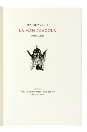  Machiavelli Niccol� : La Mandragola commedia.  Amerigo Bartoli  - Asta Libri, autografi e manoscritti - Libreria Antiquaria Gonnelli - Casa d'Aste - Gonnelli Casa d'Aste