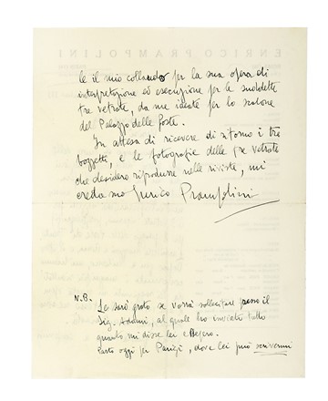  Prampolini Enrico : Lettera autografa firmata inviata a [Giuseppe] Parisi. Arte  - Auction Books, Autographs and Manuscripts - Libreria Antiquaria Gonnelli - Casa d'Aste - Gonnelli Casa d'Aste