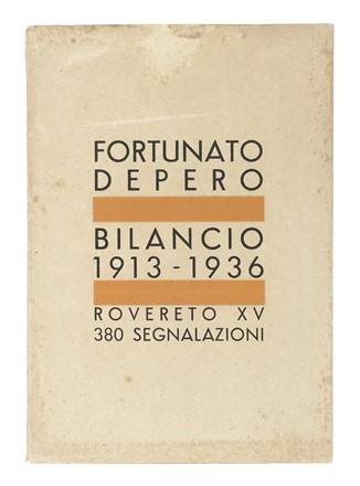  Depero Fortunato : Firma autografa su libro Bilancio 1913-1936. Rovereto XV. 380 Segnalazioni. Rovereto, Tipografia Romano Manfrini, 1937. Arte  - Auction Books, Autographs and Manuscripts - Libreria Antiquaria Gonnelli - Casa d'Aste - Gonnelli Casa d'Aste