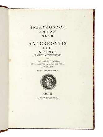  Anacreon : Anakreontos Teiou Mele... Bodoni, Classici, Collezionismo e Bibliografia, Letteratura  - Auction Books, Autographs and Manuscripts - Libreria Antiquaria Gonnelli - Casa d'Aste - Gonnelli Casa d'Aste