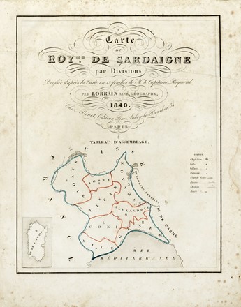 Carte du Roy.me de Sardaigne par Divisions Dress�e d'apres la carte  en 12 feuilles de M.r le Capitaine Raymond par Lorrain Ain� G�ographe.  - Asta Arte Antica, Moderna e Contemporanea - Libreria Antiquaria Gonnelli - Casa d'Aste - Gonnelli Casa d'Aste