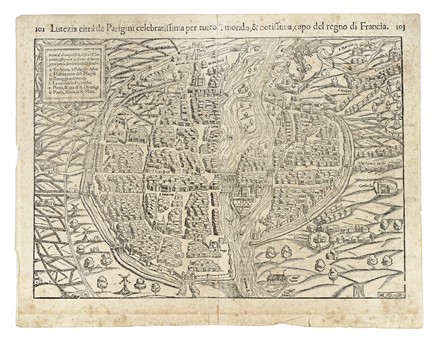  Sebastian M�nster  (Ingelheim am Rhein, 1488 - Basilea, 1552) [da] : Lutezia citt� de Parigini celebratissima per tutto 'l mondo, & notissima, capo del regno di Francia.  - Auction Arte Antica, Moderna e Contemporanea - Libreria Antiquaria Gonnelli - Casa d'Aste - Gonnelli Casa d'Aste