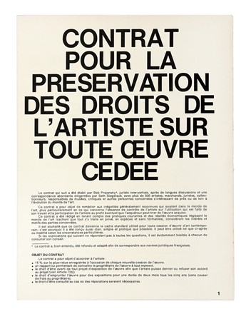 Siegelaub Seth : Contrat pour la preservation des droits de l'artiste sur toute oeuvre cede�. Arte, Diritto, Storia, Diritto e Politica  - Auction Books, Autographs and Manuscripts - Libreria Antiquaria Gonnelli - Casa d'Aste - Gonnelli Casa d'Aste