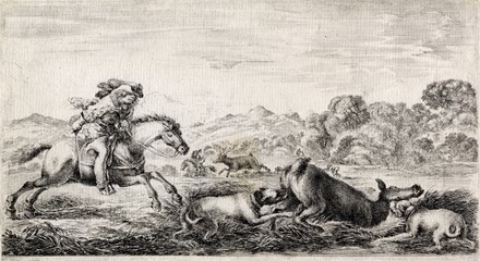  Stefano Della Bella  (Firenze, 1610 - 1664) : Due incisioni con Caccia al cervo.  - Asta Arte Antica, Moderna e Contemporanea - Libreria Antiquaria Gonnelli - Casa d'Aste - Gonnelli Casa d'Aste