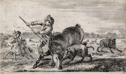  Stefano Della Bella  (Firenze, 1610 - 1664) : Due incisioni con Caccia al cervo.  - Asta Arte Antica, Moderna e Contemporanea - Libreria Antiquaria Gonnelli - Casa d'Aste - Gonnelli Casa d'Aste