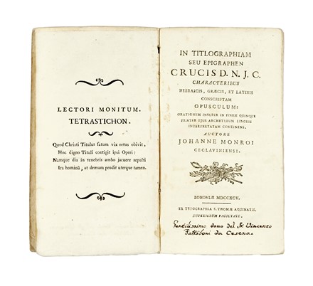  Monroy Juan : In titlographiam seu epigraphen crucis D.N.J.C... Religione, Storia, Storia, Diritto e Politica  - Auction Books, Autographs and Manuscripts - Libreria Antiquaria Gonnelli - Casa d'Aste - Gonnelli Casa d'Aste