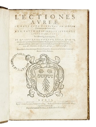  Spinelli Giovanni Paolo : Lectiones aureae in omni quod pertinet ad artem pharmacopeaam lucubratae...  - Auction Books, Autographs and Manuscripts - Libreria Antiquaria Gonnelli - Casa d'Aste - Gonnelli Casa d'Aste