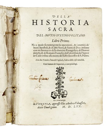  Muzio Girolamo : Della historia sacra del Mutio Iustinopolitano libro primo [-secondo]... Religione  - Auction Books, Autographs and Manuscripts - Libreria Antiquaria Gonnelli - Casa d'Aste - Gonnelli Casa d'Aste