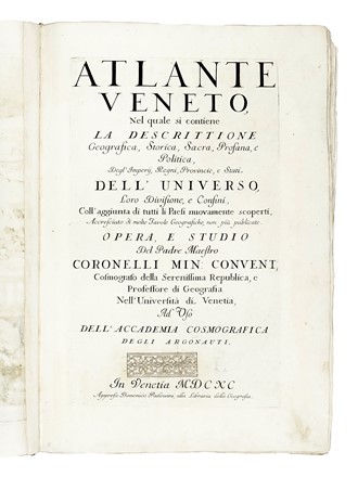  Coronelli Vincenzo Maria : Atlante Veneto. [Tomo I]. Atlanti, Idrologia  - Auction Books, Autographs and Manuscripts - Libreria Antiquaria Gonnelli - Casa d'Aste - Gonnelli Casa d'Aste