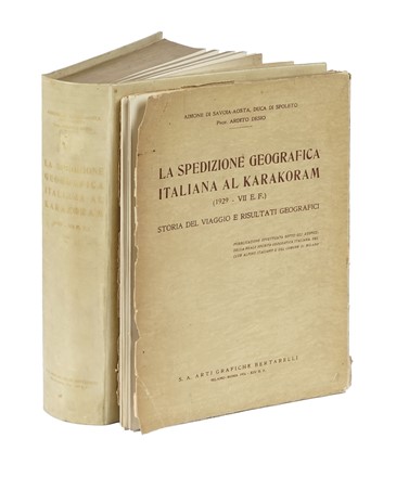  Aimone di Savoia-Aosta - Duca di Spoleto Aimone di Savoia-Aosta - Duca di Spoleto : La spedizione geografica italiana al Karakoram [...] Storia del viaggio e risultati geografici... Geografia e viaggi  Ardito Desio  - Auction Books, Autographs and Manuscripts - Libreria Antiquaria Gonnelli - Casa d'Aste - Gonnelli Casa d'Aste