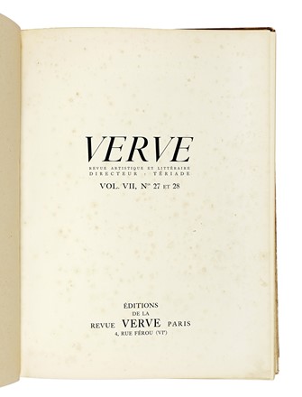  Chagall Marc [e altri] : Verve revue artistique et litt�raire. Vol. VII, nn. 27-28. Libro d'Artista, Periodici e Riviste, Collezionismo e Bibliografia, Collezionismo e Bibliografia  Joan Mir�  (Montroig, 1893 - Palma di Majorca, 1983), Georges Braque  (Argenteuil, 1882 - Parigi, 1963), Alberto Giacometti  (Borgonovo, 1901 - Coira, 1966), Henri Matisse  (Le Cateau-Cambr�sis, 1869 - Nizza, 1954), Henri Laurens  (Parigi, 1885 - 1954), Fernand L�ger  (Argentan, 1881 - Gif-sur-Yvette, 1955)  - Auction Books, Autographs and Manuscripts - Libreria Antiquaria Gonnelli - Casa d'Aste - Gonnelli Casa d'Aste