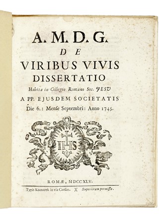  Boscovich Ruggiero Giuseppe : De viribus vivis dissertatio... Fisica, Scienze tecniche e matematiche  - Auction Books, Autographs and Manuscripts - Libreria Antiquaria Gonnelli - Casa d'Aste - Gonnelli Casa d'Aste