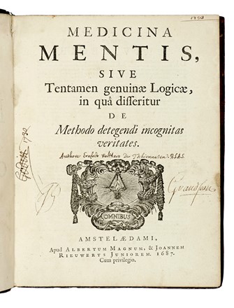  Tschirnhaus Ehrenfried Walther (von) : Medicina mentis, sive tentamen genuinae logicae, in qua disseritur de methodo detegendi incognitas veritates... Scienze tecniche e matematiche, Logica, Psichiatria - Psicologia, Filosofia, Filosofia, Medicina  - Auction Books, Autographs and Manuscripts - Libreria Antiquaria Gonnelli - Casa d'Aste - Gonnelli Casa d'Aste