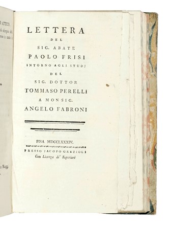  Frisi Paolo : Elogio del Galileo. Galileiana, Scienze tecniche e matematiche, Scienze tecniche e matematiche  - Auction Books, Autographs and Manuscripts - Libreria Antiquaria Gonnelli - Casa d'Aste - Gonnelli Casa d'Aste