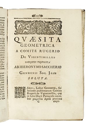  Saccheri Giovanni Girolamo, Ventimiglia Ruggero : Sphinx geometra seu Quaesita geometrica proposita et soluta...  - Asta Libri, autografi e manoscritti - Libreria Antiquaria Gonnelli - Casa d'Aste - Gonnelli Casa d'Aste