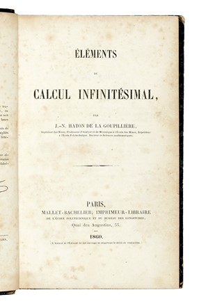  M�ray Charles, Haton de La Goupilli�re Julien Napol�on : Nouveau pr�cis d'analyse infinit�simale. [CON:] El�ments du calcul infinitesimal. Aritmetica, Scienze tecniche e matematiche  - Auction Books, Autographs and Manuscripts - Libreria Antiquaria Gonnelli - Casa d'Aste - Gonnelli Casa d'Aste