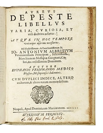  Baliani Giovanni Battista : Trattato [...] della pestilenza. [...] Stampato gi� l'anno 1647 et hora riuueduto, et ampliato dall'autore. Pestilenze, Medicina, Medicina  Epifanio Ferdinandi  - Auction Books, Autographs and Manuscripts - Libreria Antiquaria Gonnelli - Casa d'Aste - Gonnelli Casa d'Aste