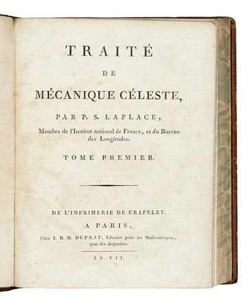  Laplace (de) Pierre Simon, Knight Thomas : Trait� de m�canique c�leste [...] Tome premier [-cinquieme]. Fisica, Scienze tecniche e matematiche, Scienze tecniche e matematiche  - Auction Books, Autographs and Manuscripts - Libreria Antiquaria Gonnelli - Casa d'Aste - Gonnelli Casa d'Aste