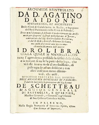  Daidone Agatino : Archimede reintegrato [...] Idrolibra...  - Asta Libri, autografi e manoscritti - Libreria Antiquaria Gonnelli - Casa d'Aste - Gonnelli Casa d'Aste
