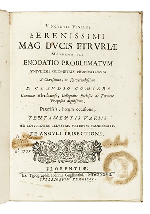  Viviani Vincenzo : Enodatio problematum universis geometris propositorum... Scienze tecniche e matematiche, Geometria, Scienze tecniche e matematiche  - Auction Books, Autographs and Manuscripts - Libreria Antiquaria Gonnelli - Casa d'Aste - Gonnelli Casa d'Aste