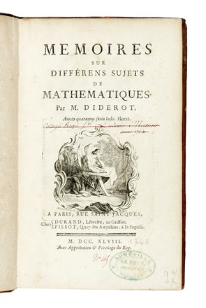  Diderot Denis : Memoires sur differens sujets de mathematiques.  - Asta Libri, autografi e manoscritti - Libreria Antiquaria Gonnelli - Casa d'Aste - Gonnelli Casa d'Aste