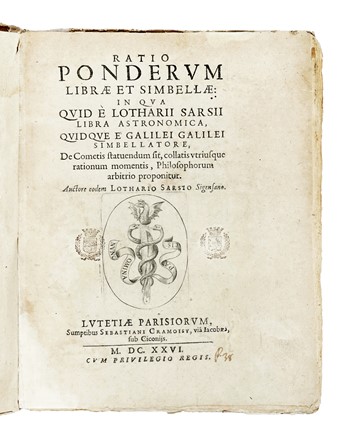  Grassi Orazio, Galilei Galileo : Ratio ponderum librae et simbellae: in qua quid � Lotharij Sarsij libra astronomica, quidque � Galilei Galilei simbellatore, de cometis statuendum sit... Galileiana, Astronomia, Scienze tecniche e matematiche, Scienze tecniche e matematiche  - Auction Books, Autographs and Manuscripts - Libreria Antiquaria Gonnelli - Casa d'Aste - Gonnelli Casa d'Aste