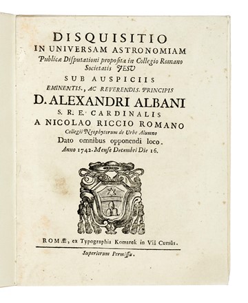  Boscovich Ruggiero Giuseppe, Riccio Nicola : Disquisitio in universam astronomiam... Scienze tecniche e matematiche, Astronomia, Scienze tecniche e matematiche  - Auction Books, Autographs and Manuscripts - Libreria Antiquaria Gonnelli - Casa d'Aste - Gonnelli Casa d'Aste