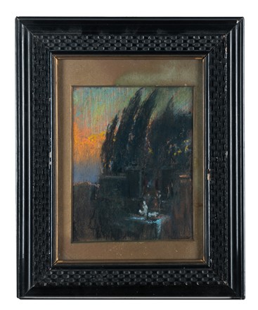 Arnold B�cklin  (Basilea, 1827 - Fiesole, 1901) [attribuito a] : Vista con cipressi.  - Asta Arte Antica, Moderna e Contemporanea [parte II] - Libreria Antiquaria Gonnelli - Casa d'Aste - Gonnelli Casa d'Aste