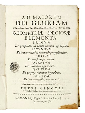  Mengoli Pietro : Geometriae speciosae elementa... Geometria, Scienze tecniche e matematiche, Scienze tecniche e matematiche  - Auction Books, Autographs and Manuscripts - Libreria Antiquaria Gonnelli - Casa d'Aste - Gonnelli Casa d'Aste