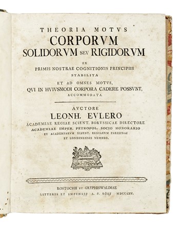  Euler Leonhard : Theoria motus corporum solidorum... Scienze tecniche e matematiche, Fisica, Scienze tecniche e matematiche  - Auction Books, Autographs and Manuscripts - Libreria Antiquaria Gonnelli - Casa d'Aste - Gonnelli Casa d'Aste