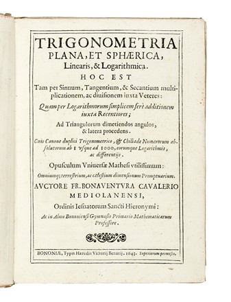  Cavalieri Bonaventura : Trigonometria plana, et sphaerica, linearis, & logarithmica... Scienze tecniche e matematiche  - Auction Books, Autographs and Manuscripts - Libreria Antiquaria Gonnelli - Casa d'Aste - Gonnelli Casa d'Aste