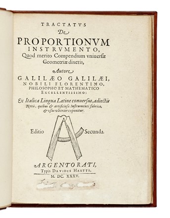  Galilei Galileo : Tractatus de proportionum instrumento... Scienze tecniche e matematiche  - Auction Books, Autographs and Manuscripts - Libreria Antiquaria Gonnelli - Casa d'Aste - Gonnelli Casa d'Aste