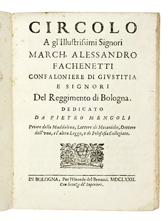  Mengoli Pietro : Circolo del Mengoli.  - Asta Libri, autografi e manoscritti - Libreria Antiquaria Gonnelli - Casa d'Aste - Gonnelli Casa d'Aste
