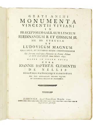  Viviani Vincenzo : Grati animi monumenta... Galileiana, Scienze tecniche e matematiche, Architettura, Scienze tecniche e matematiche  - Auction Books, Autographs and Manuscripts - Libreria Antiquaria Gonnelli - Casa d'Aste - Gonnelli Casa d'Aste