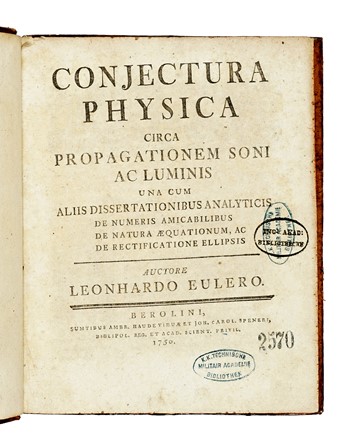  Euler Leonhard : Opuscula varii argumenti. Tomus I (-III).  - Asta Libri, autografi e manoscritti - Libreria Antiquaria Gonnelli - Casa d'Aste - Gonnelli Casa d'Aste