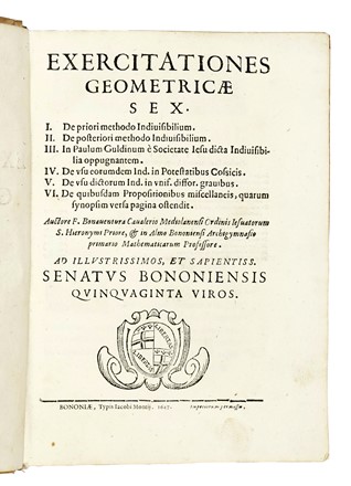  Cavalieri Bonaventura : Exercitationes geometricae sex. Scienze tecniche e matematiche  - Auction Books, Autographs and Manuscripts - Libreria Antiquaria Gonnelli - Casa d'Aste - Gonnelli Casa d'Aste