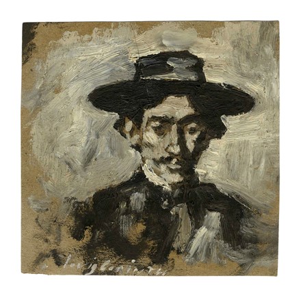  Lovis Corinth  (Tapiau, 1858 - Zandvoort, 1925) [attribuito a] : Ritratto maschile con cappello.  - Asta Arte Antica, Moderna e Contemporanea [parte II] - Libreria Antiquaria Gonnelli - Casa d'Aste - Gonnelli Casa d'Aste