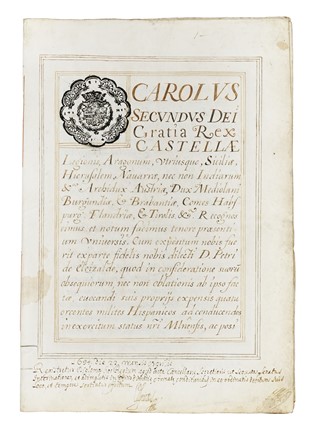 Atto regio di Carlo II di Spagna, detto lo Stregato, afferente al Ducato di Milano. Storia, Storia, Diritto e Politica  - Auction Libri, Autografi e Manoscritti - Libreria Antiquaria Gonnelli - Casa d'Aste - Gonnelli Casa d'Aste