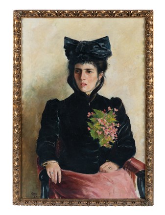  Alfredo Cini  (Firenze, 1887 - Sierre, 1970) : Ritratto di dama con fiocco.  - Asta Arte Antica, Moderna e Contemporanea [parte II] - Libreria Antiquaria Gonnelli - Casa d'Aste - Gonnelli Casa d'Aste