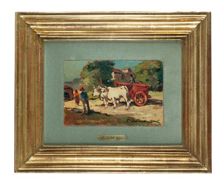  Carlo Domenici  (Livorno, 1898 - Portoferraio, 1981) : Carro con buoi.  - Asta Arte Antica, Moderna e Contemporanea [parte II] - Libreria Antiquaria Gonnelli - Casa d'Aste - Gonnelli Casa d'Aste